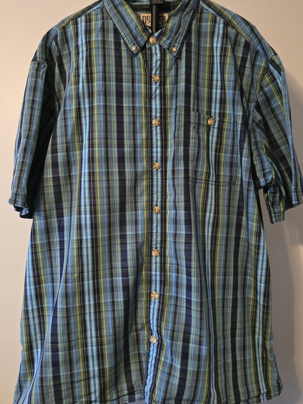 Men's Short-Sleeve Plaid Button-Up Shirt - Blue & Green. Duluth 2XL Tall